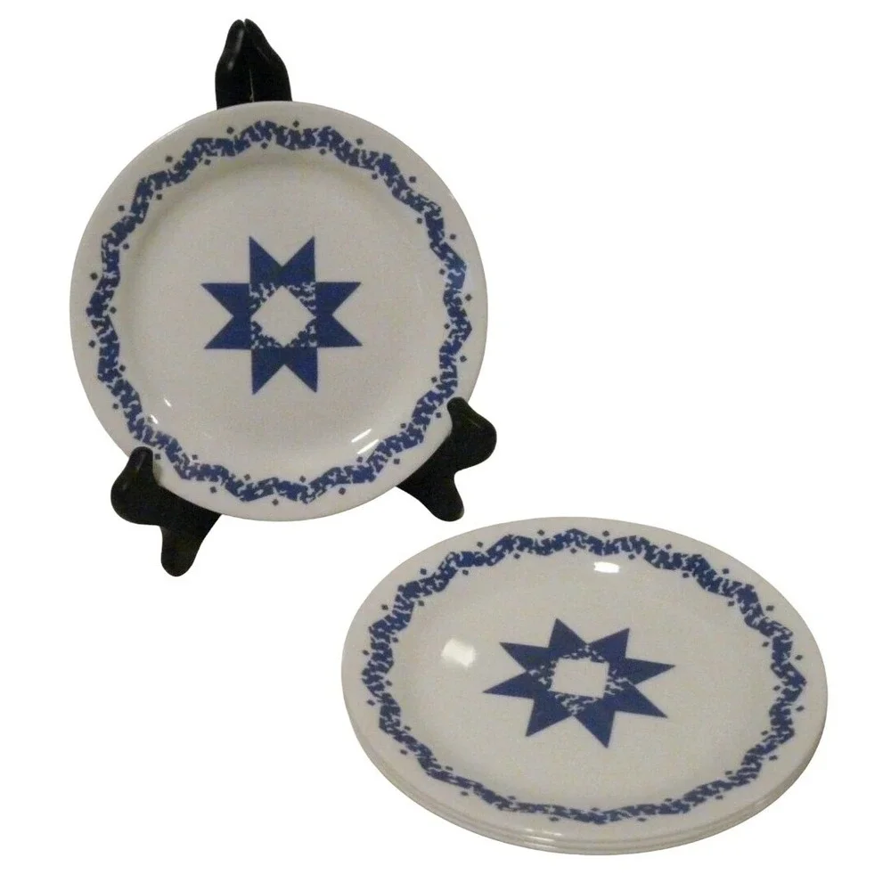 Set of 4 Corelle Corning Salad Plates Blue Star Pattern Retired USA‎ 7.25